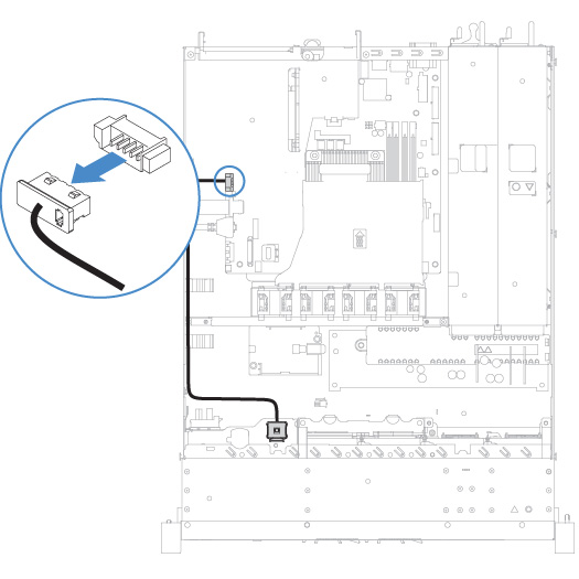 Desconexión del cable del kit de optimización de la temperatura de funcionamiento para el modelo de unidad de 2,5 pulgadas