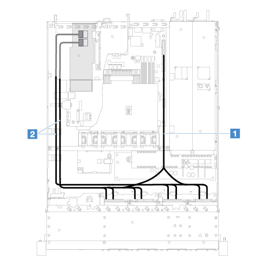 Simple-swap HDD cable connection: eight HDDs, ServeRAID SAS/SATA controller installed on the left side