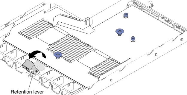 Retention lever location for 2.5-inch hard disk drive server models