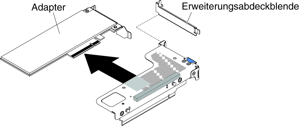 Adapter aus einer PCI-Adapterkartenbaugruppe mit einem flachen Steckplatz (für Anschluss 1 für die PCI-Adapterkartenbaugruppe auf der Systemplatine) entfernen