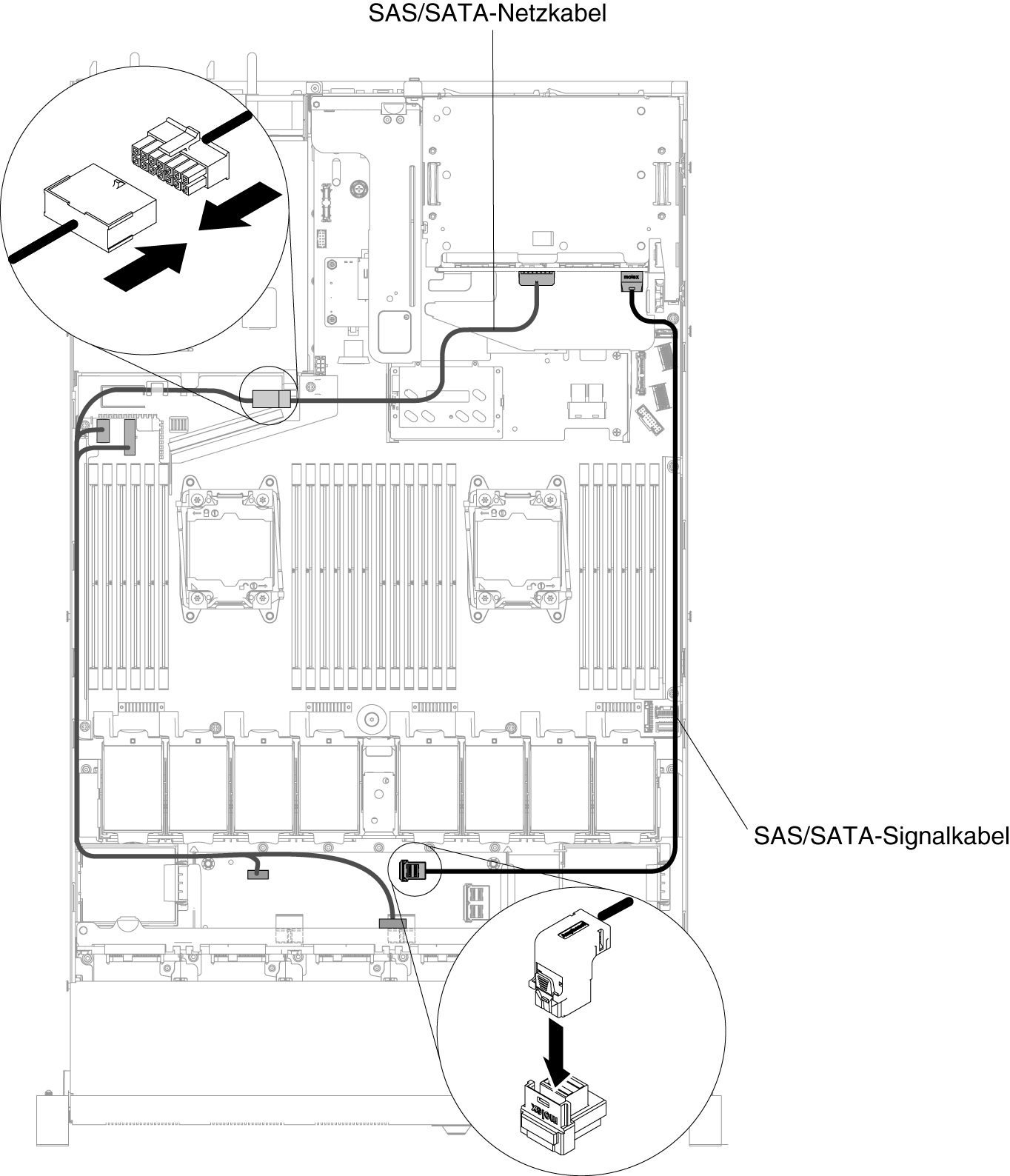 Mini-SAS HD-Kabel (12 Gb) und Netzkabel verlegen