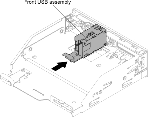 Front USB connector assembly installation for eight 2.5-inch hot-swap or simple-swap hard disk drive server configuration