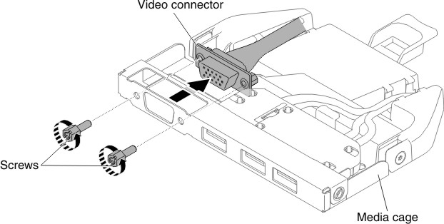 Front video connector assembly removal for four 3.5-inch hot-swap or simple-swap hard disk drive server configuration