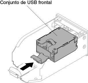 Instalação do conjunto de conector USB frontal para a configuração de servidor de 10 unidades de disco rígido hot swap ou simple-swap de 2,5 pol.