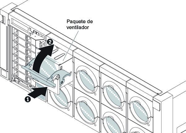 Ilustración de cómo se sustituye un conjunto del ventilador de intercambio en caliente