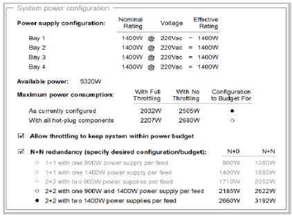Example illustration of the system power configuration screen in IMM2