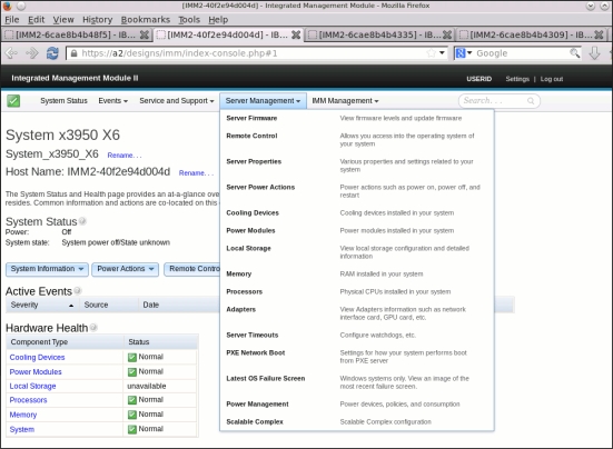 Illustration of the Server Management tab on the IMM2 web user interface home page