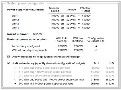 IMM2 上 System Power Configuration 屏幕的示例图示