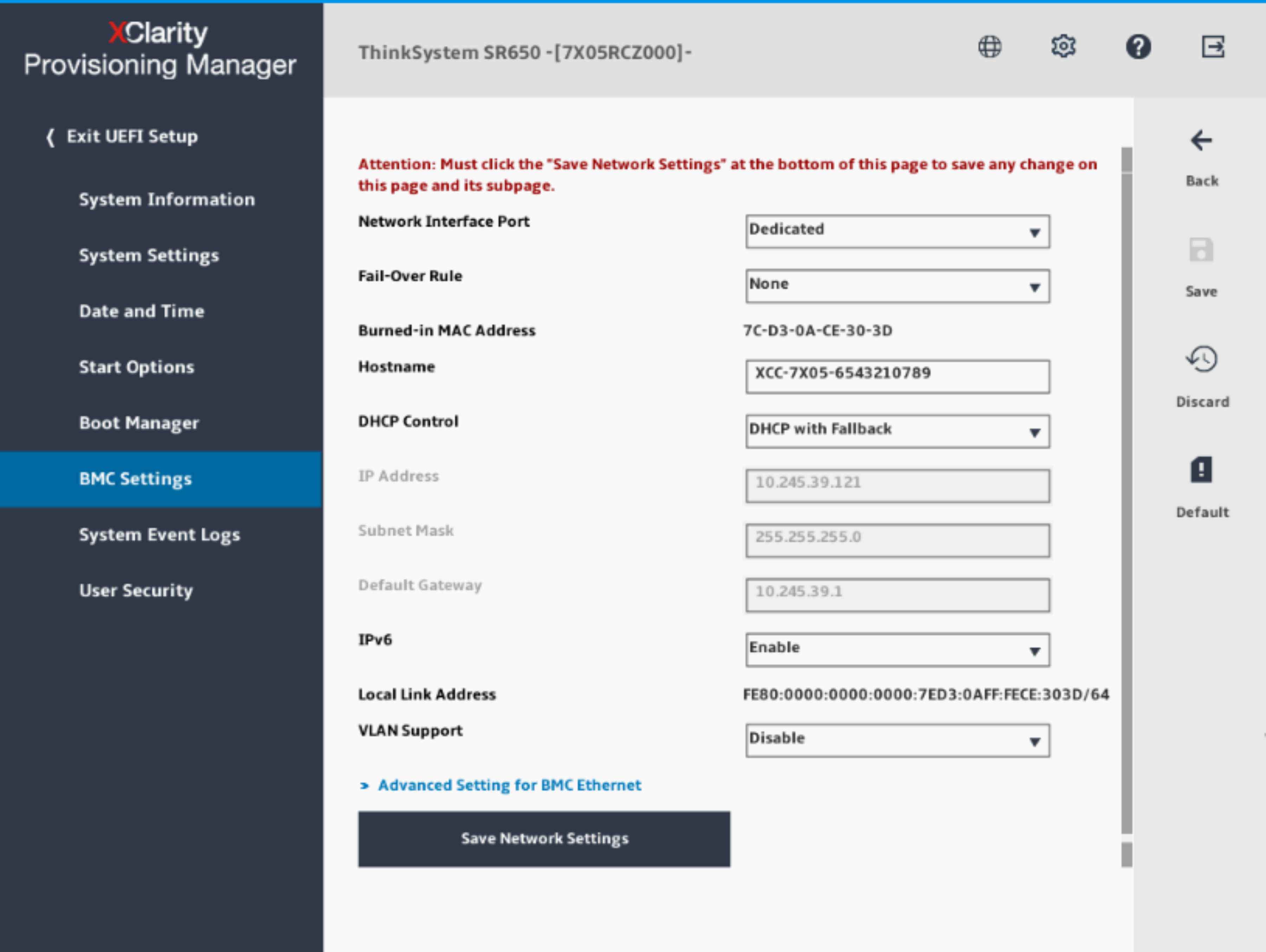 Network connection settings