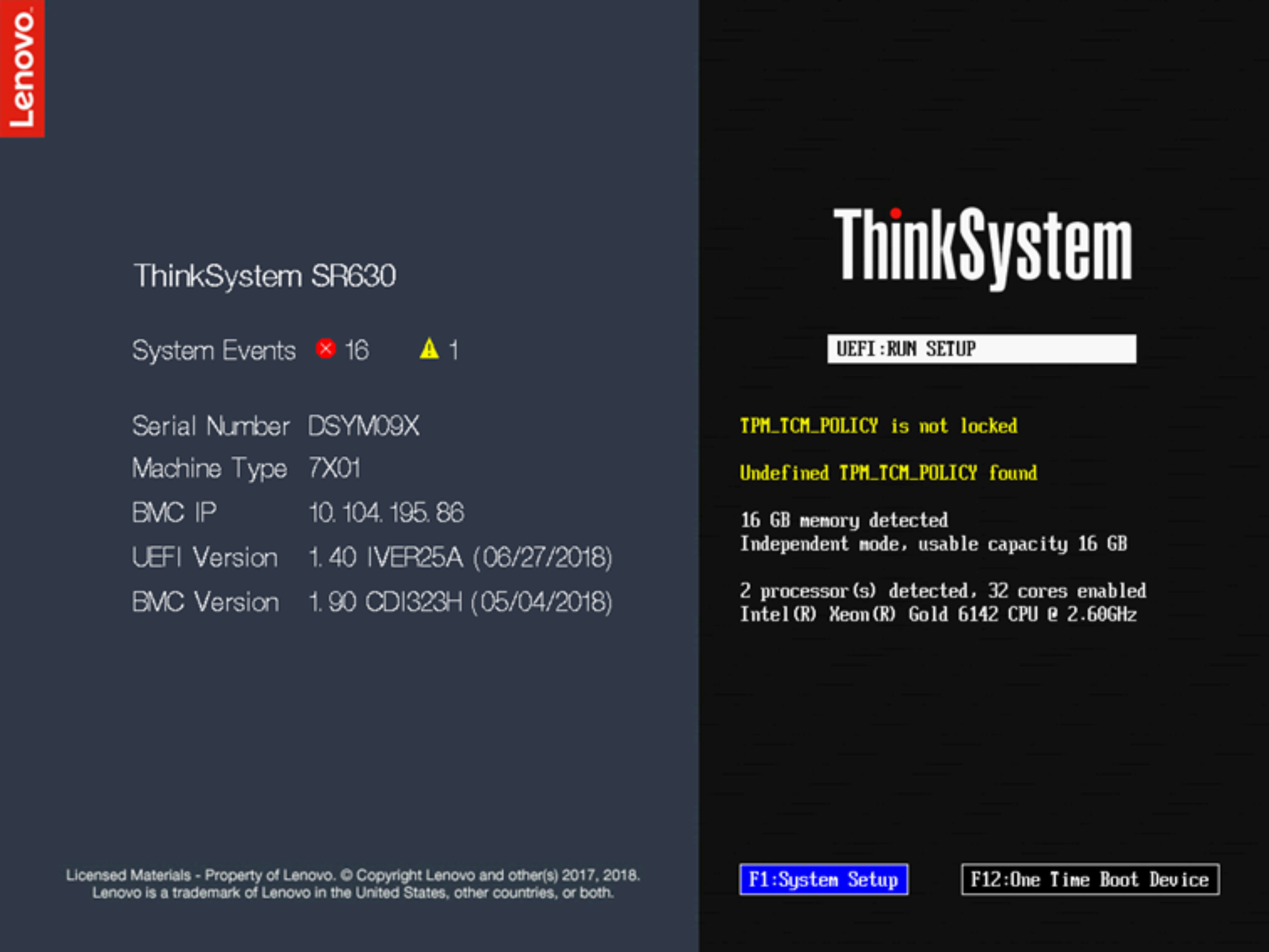 Welcome screen of ThinkSystem